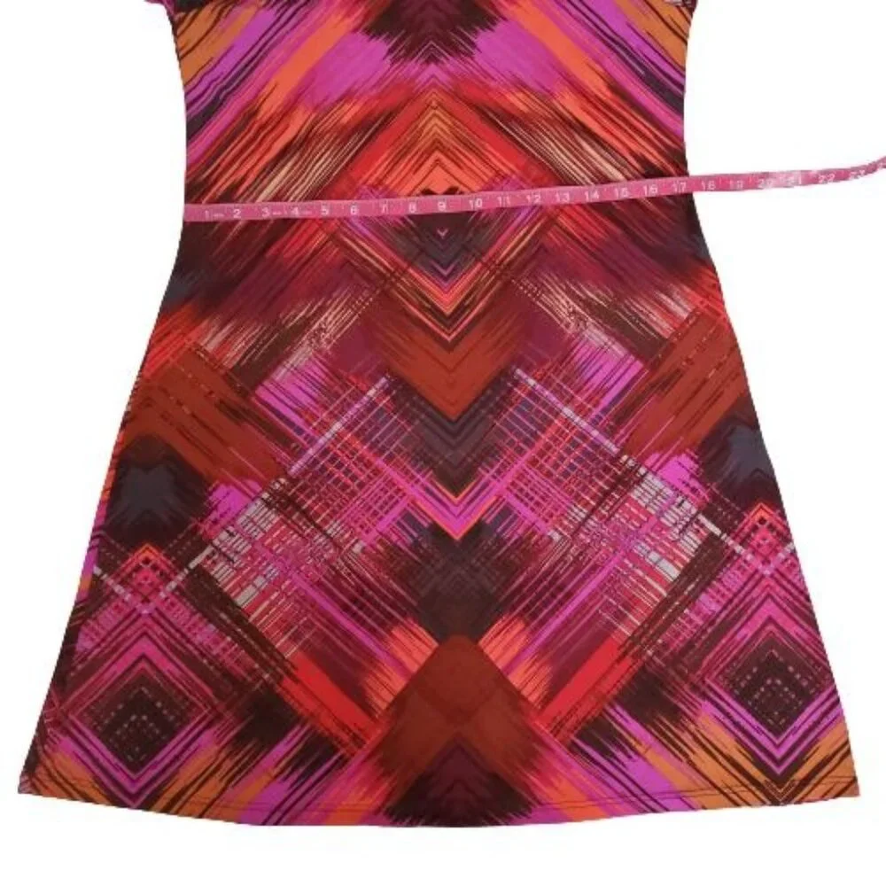 MSK Women's Pink Red Orange Print Sheer Bell Sleeve Cocktail Dress Size Medium - Picture 8 of 11